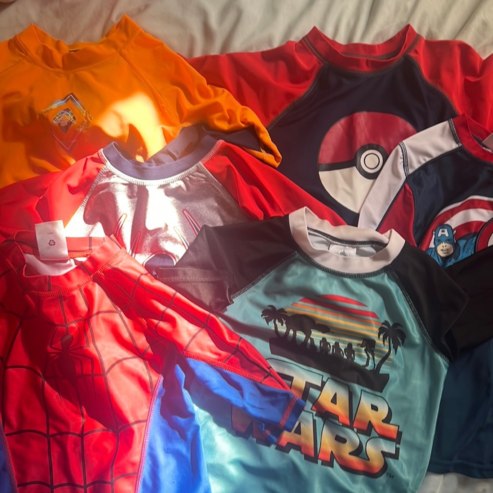 6 Rash Guard Boys Shirts size M 7/8